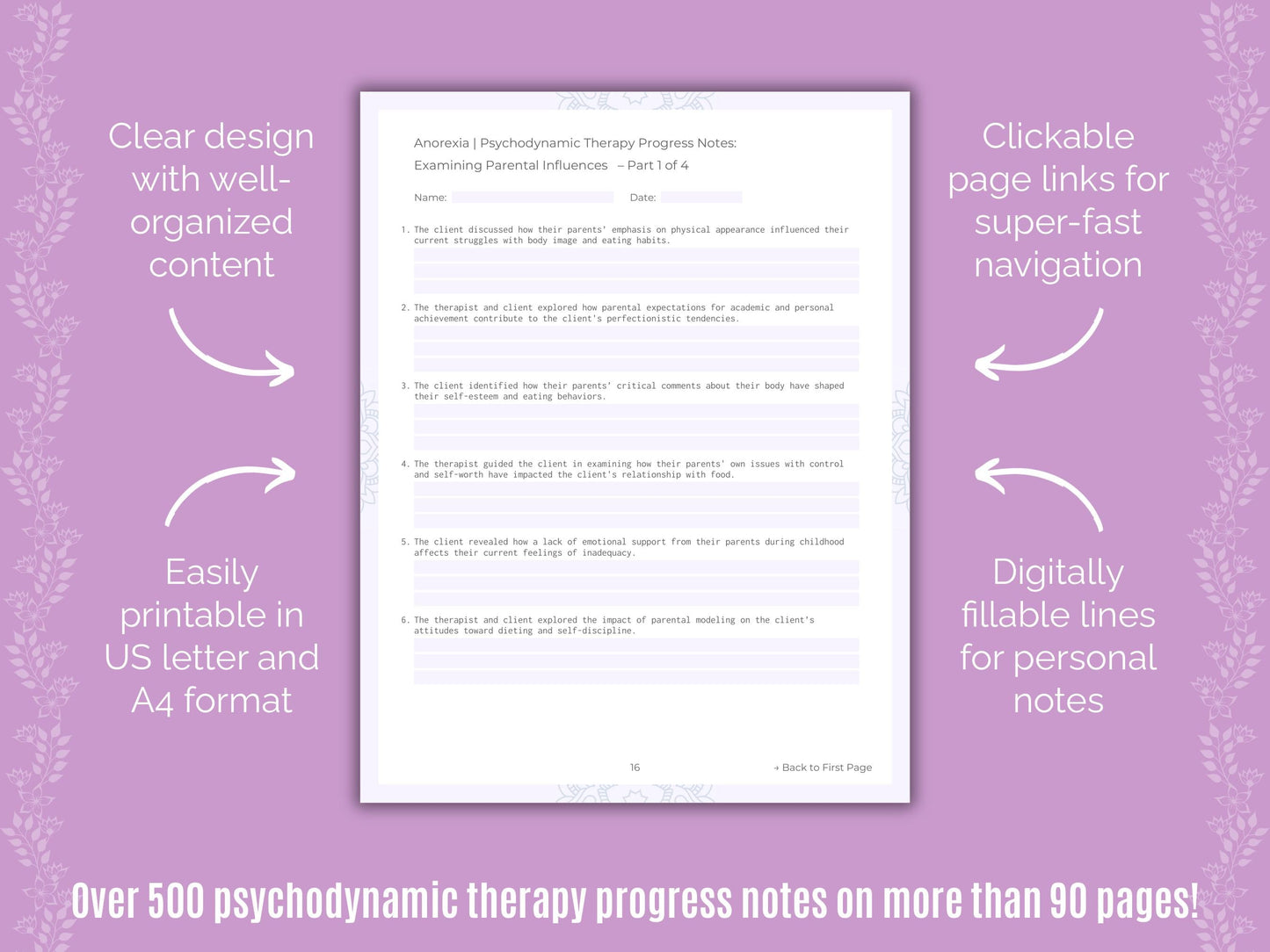 Anorexia Psychodynamic Therapy Counseling Templates