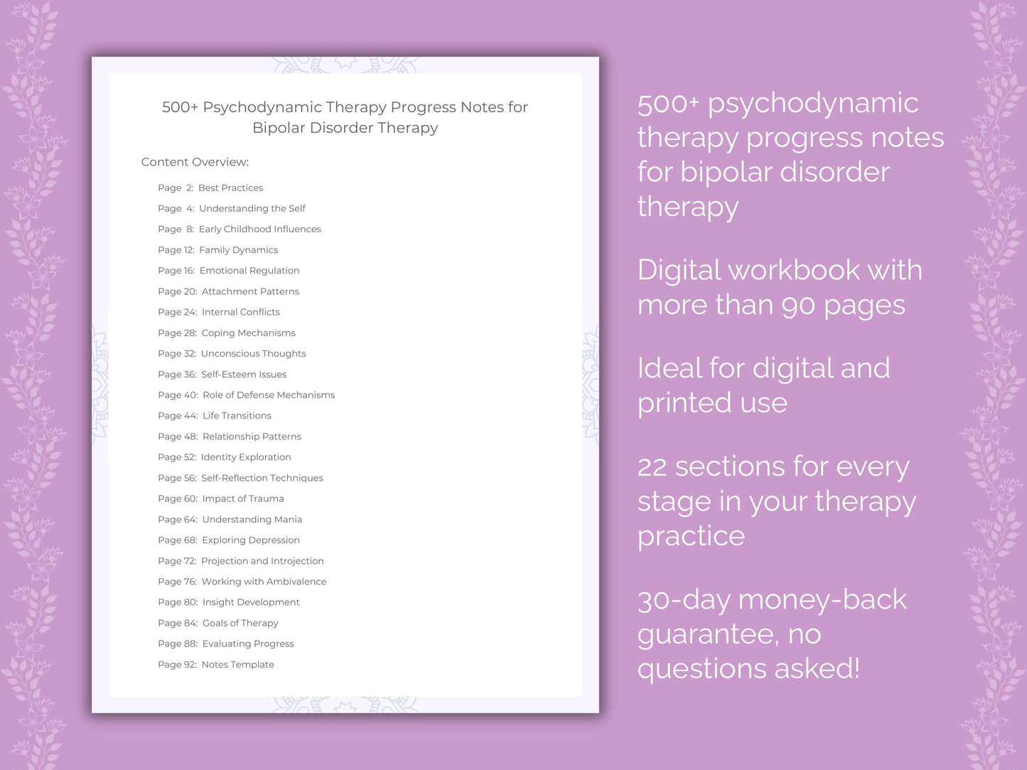 Bipolar Disorder Psychodynamic Therapy Therapist Worksheets