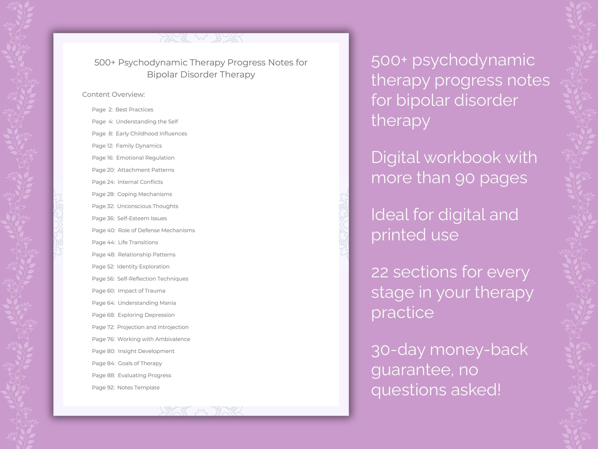 Bipolar Disorder Psychodynamic Therapy Therapist Worksheets