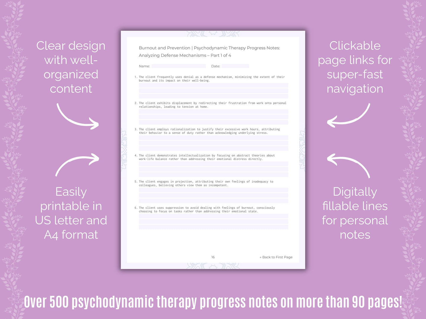 Burnout and Prevention Psychodynamic Therapy Counseling Templates