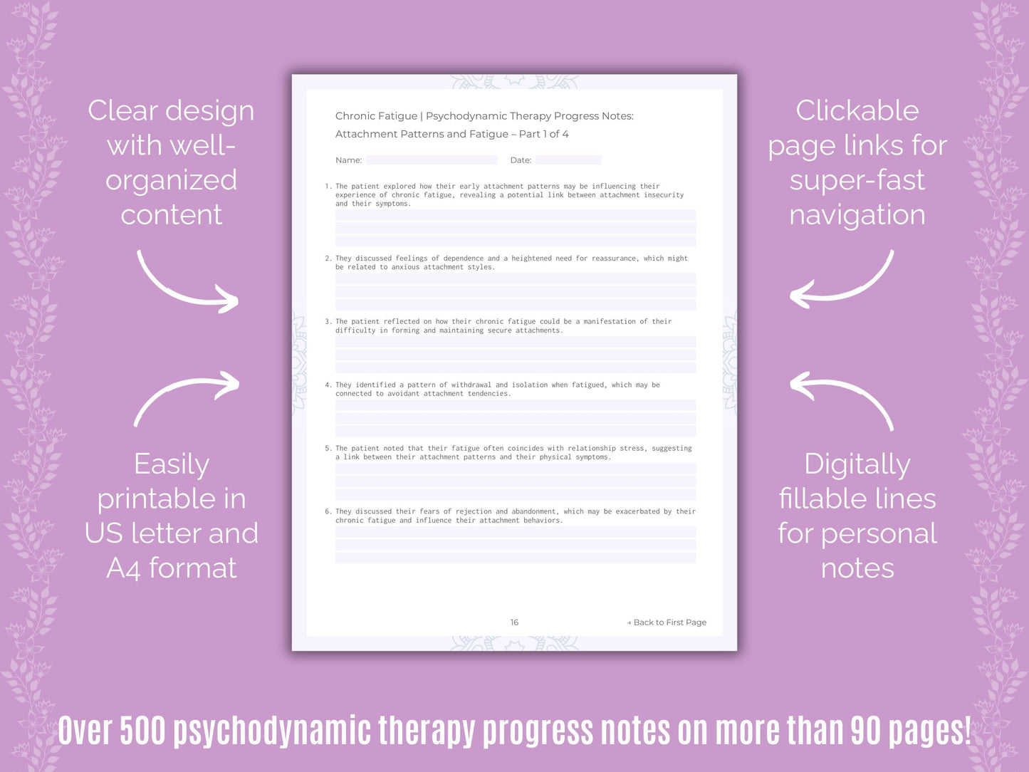 Chronic Fatigue Psychodynamic Therapy Counseling Templates