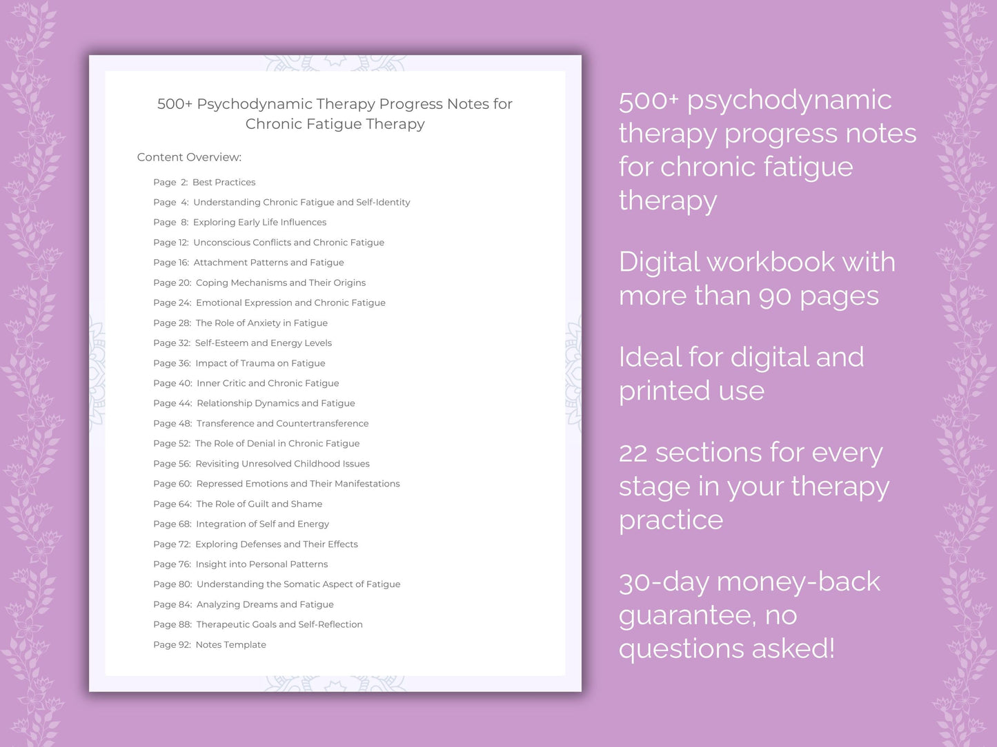 Chronic Fatigue Psychodynamic Therapy Therapist Worksheets