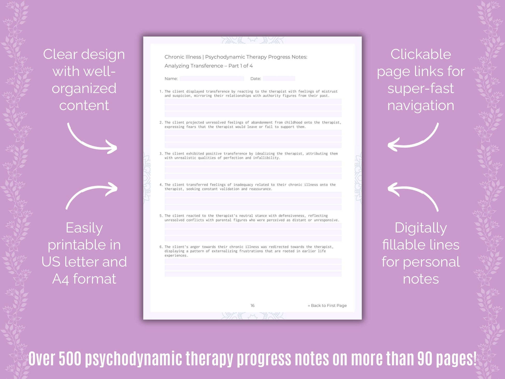 Chronic Illness Psychodynamic Therapy Counseling Templates