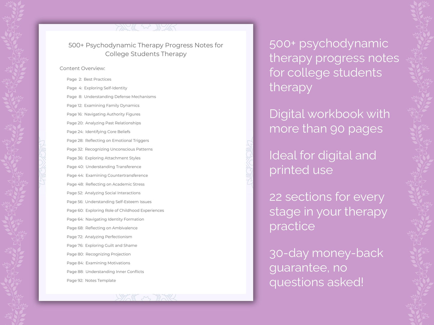 College Students Psychodynamic Therapy Therapist Worksheets