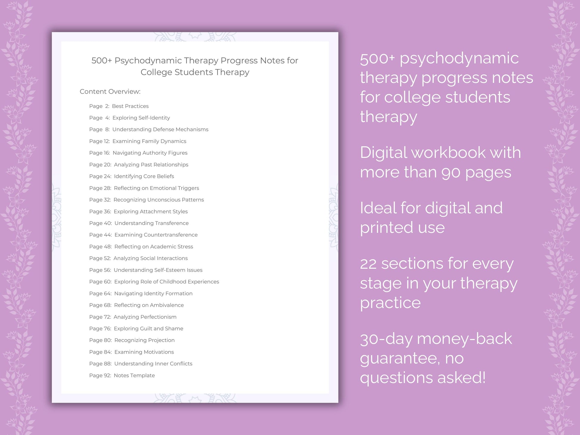 College Students Psychodynamic Therapy Therapist Worksheets