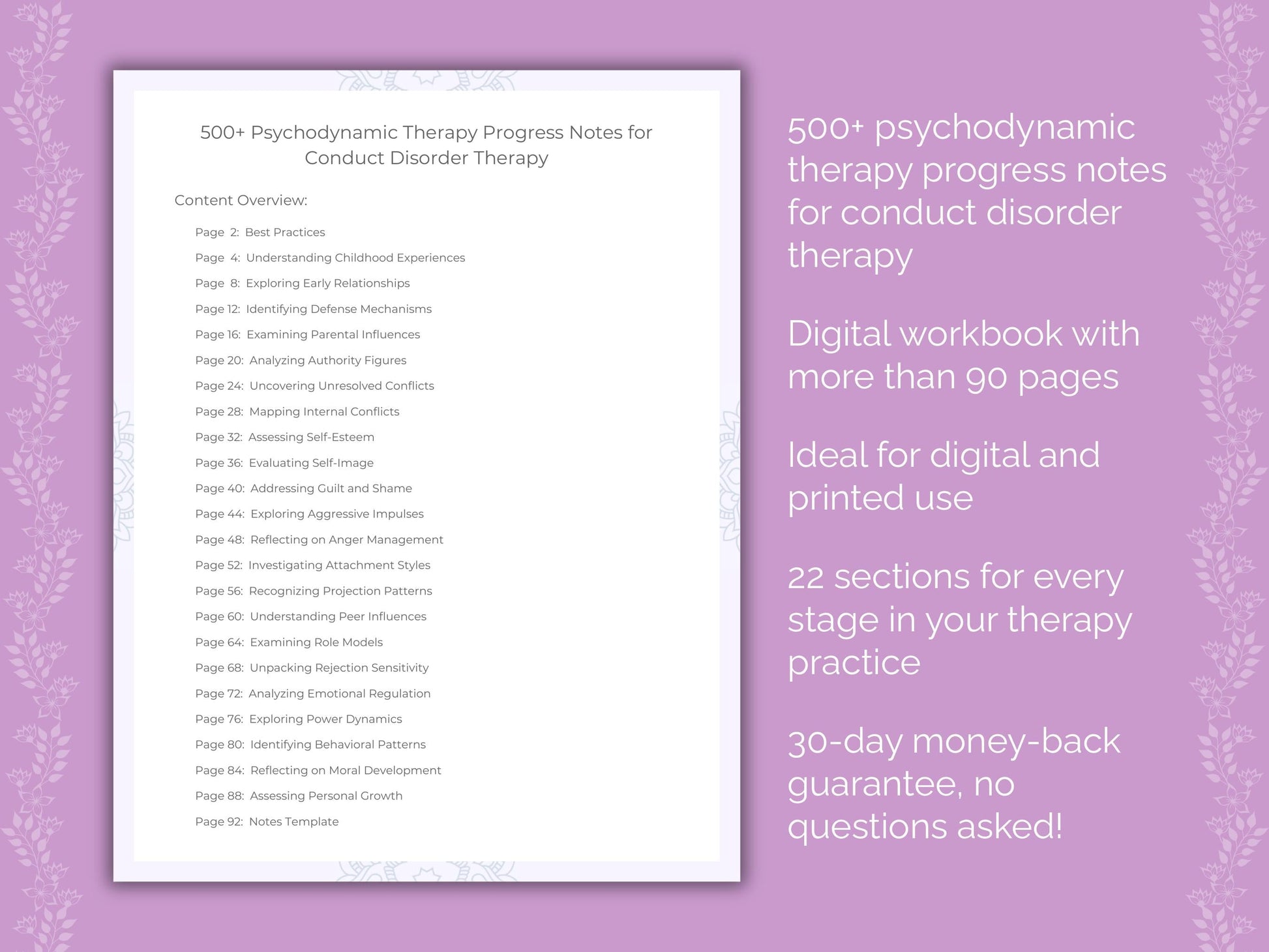 Conduct Disorder Psychodynamic Therapy Therapist Worksheets