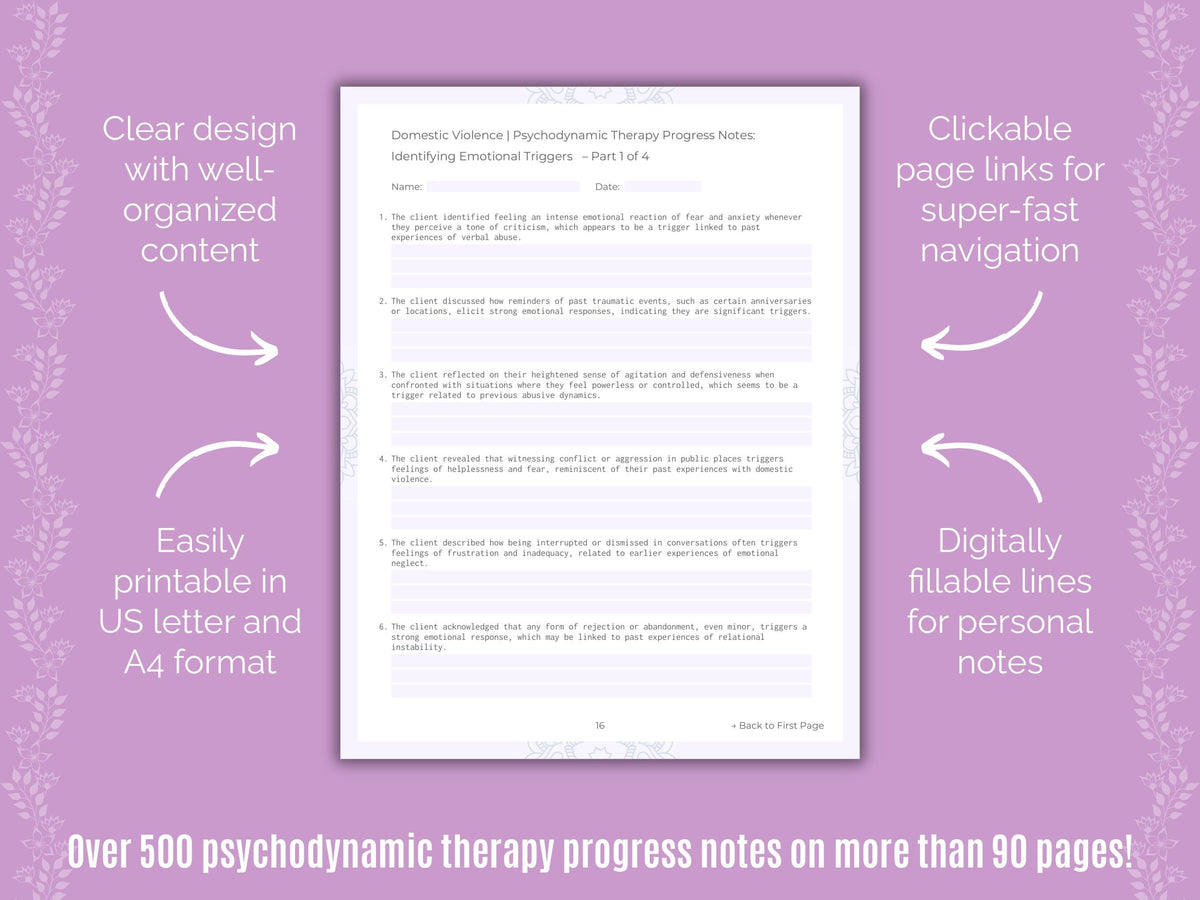Domestic Violence Psychodynamic Therapy Counseling Templates
