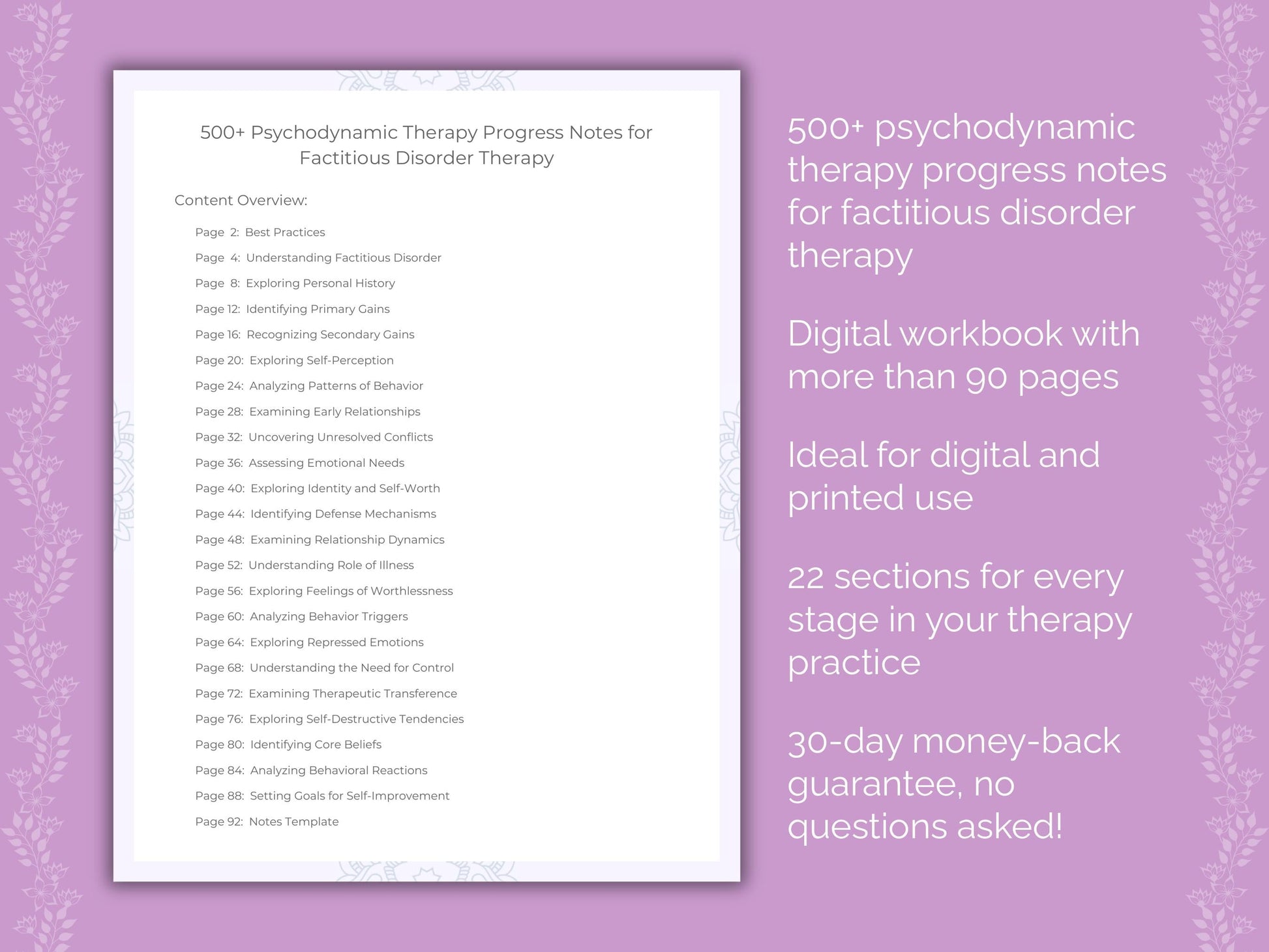 Factitious Disorder Psychodynamic Therapy Therapist Worksheets