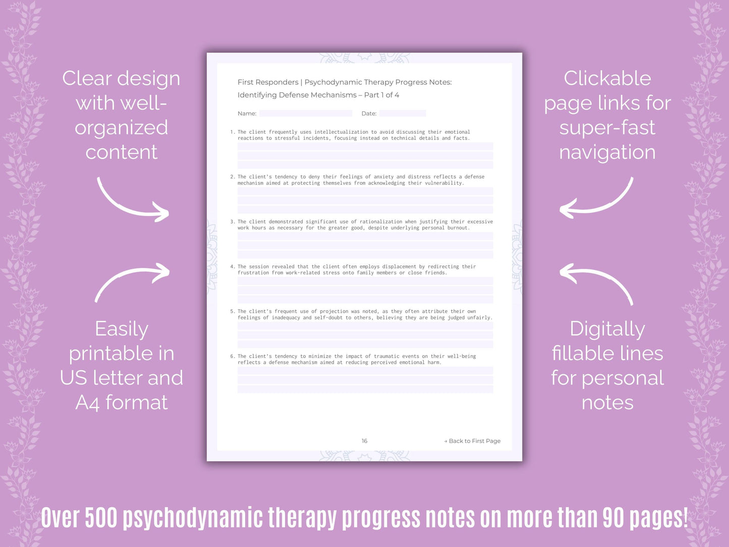First Responders Psychodynamic Therapy Counseling Templates