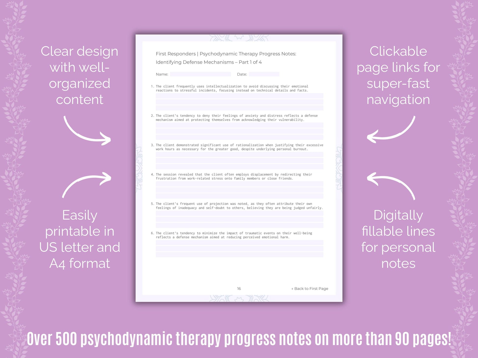 First Responders Psychodynamic Therapy Counseling Templates