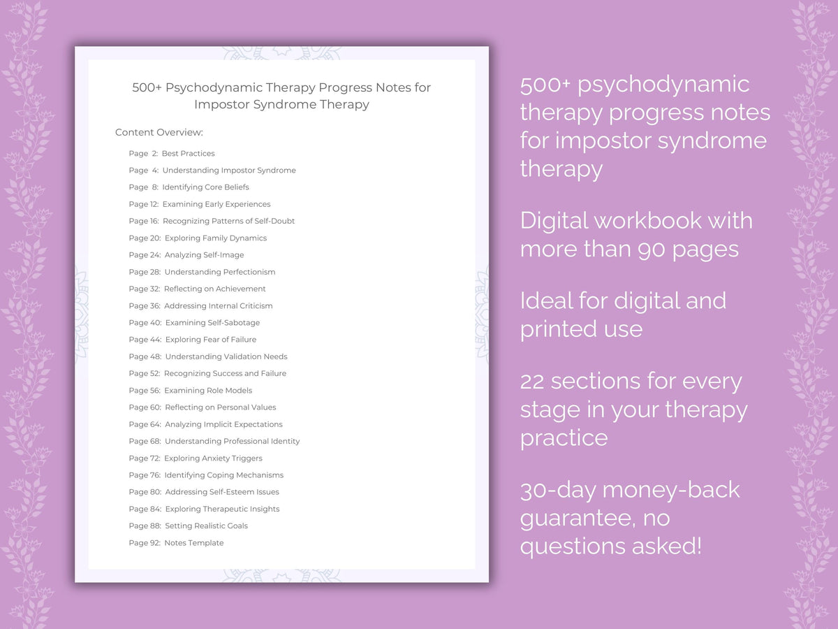 Impostor Syndrome Psychodynamic Therapy Therapist Worksheets