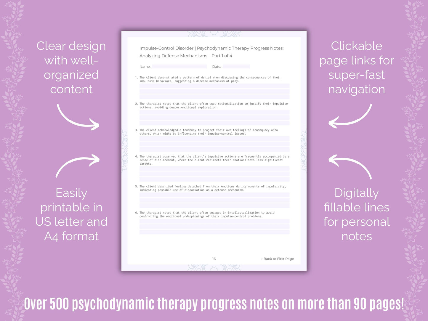 Impulse-Control Disorder (ICD) Psychodynamic Therapy Counseling Templates