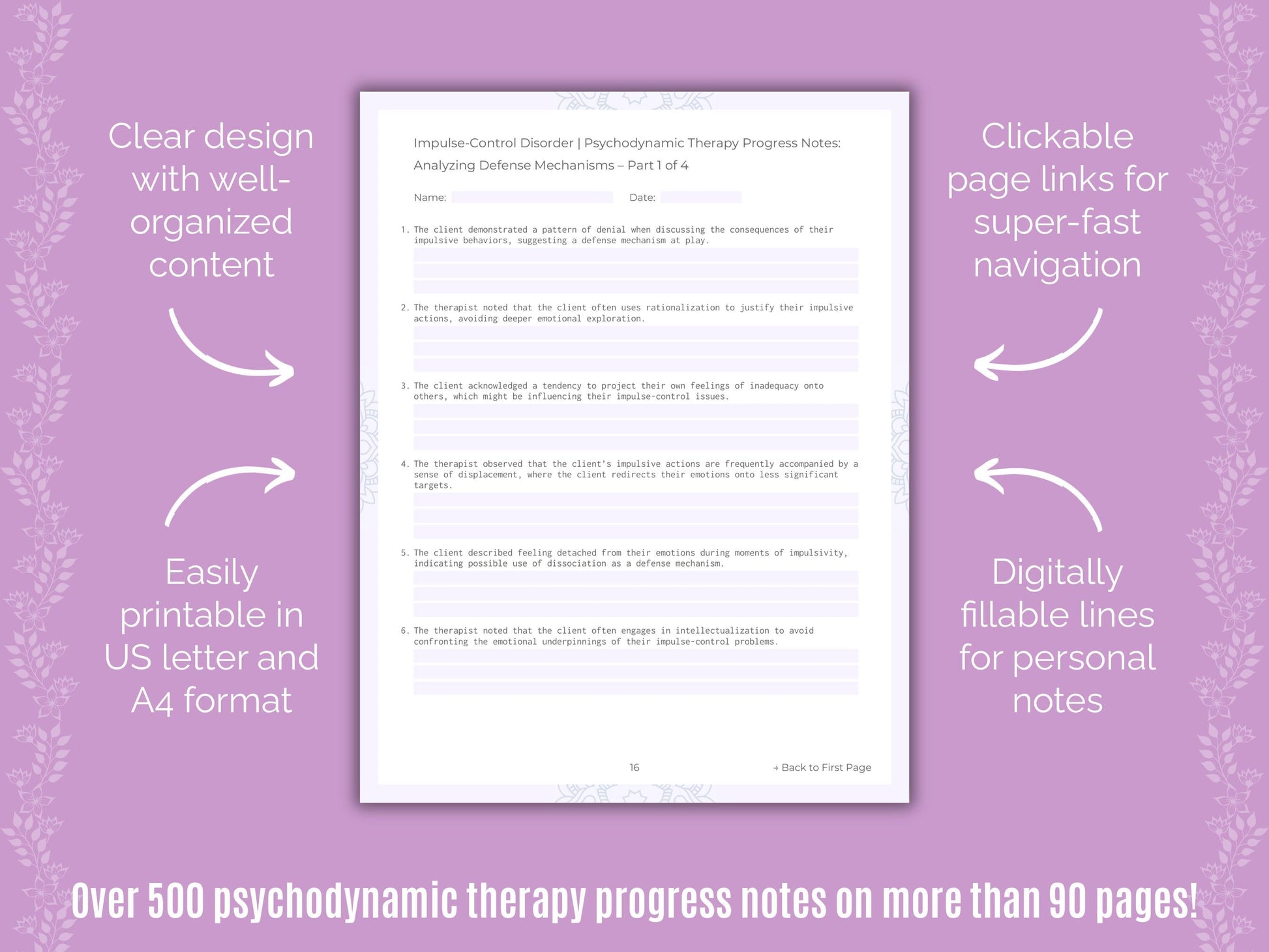 Impulse-Control Disorder (ICD) Psychodynamic Therapy Counseling Templates