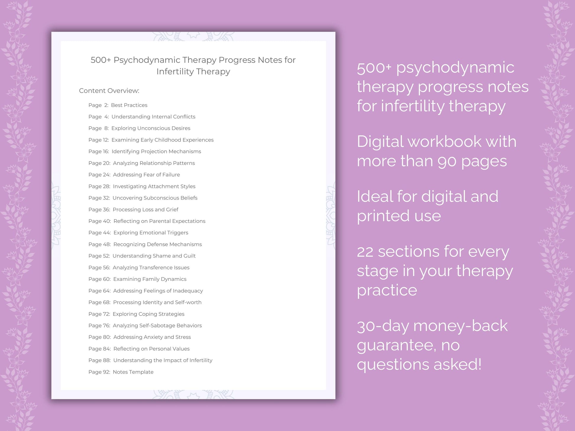 Infertility Psychodynamic Therapy Therapist Worksheets