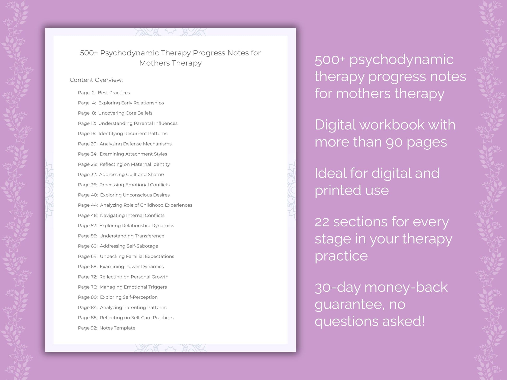 Mothers Psychodynamic Therapy Therapist Worksheets