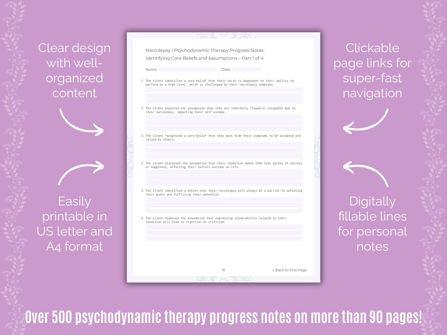 Narcolepsy Psychodynamic Therapy Counseling Templates