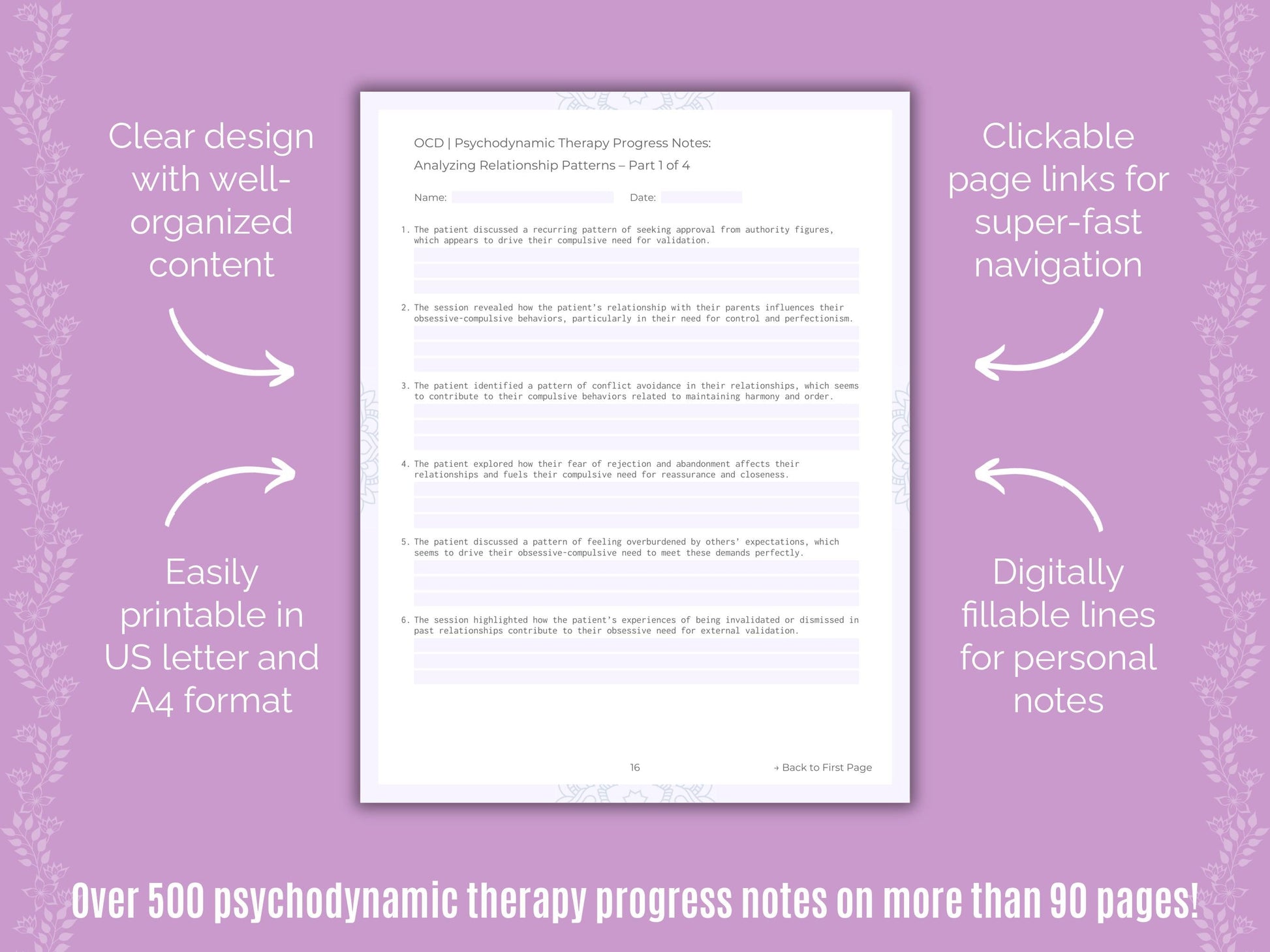 Obsessive-Compulsive Disorder (OCD) Psychodynamic Therapy Counseling Templates