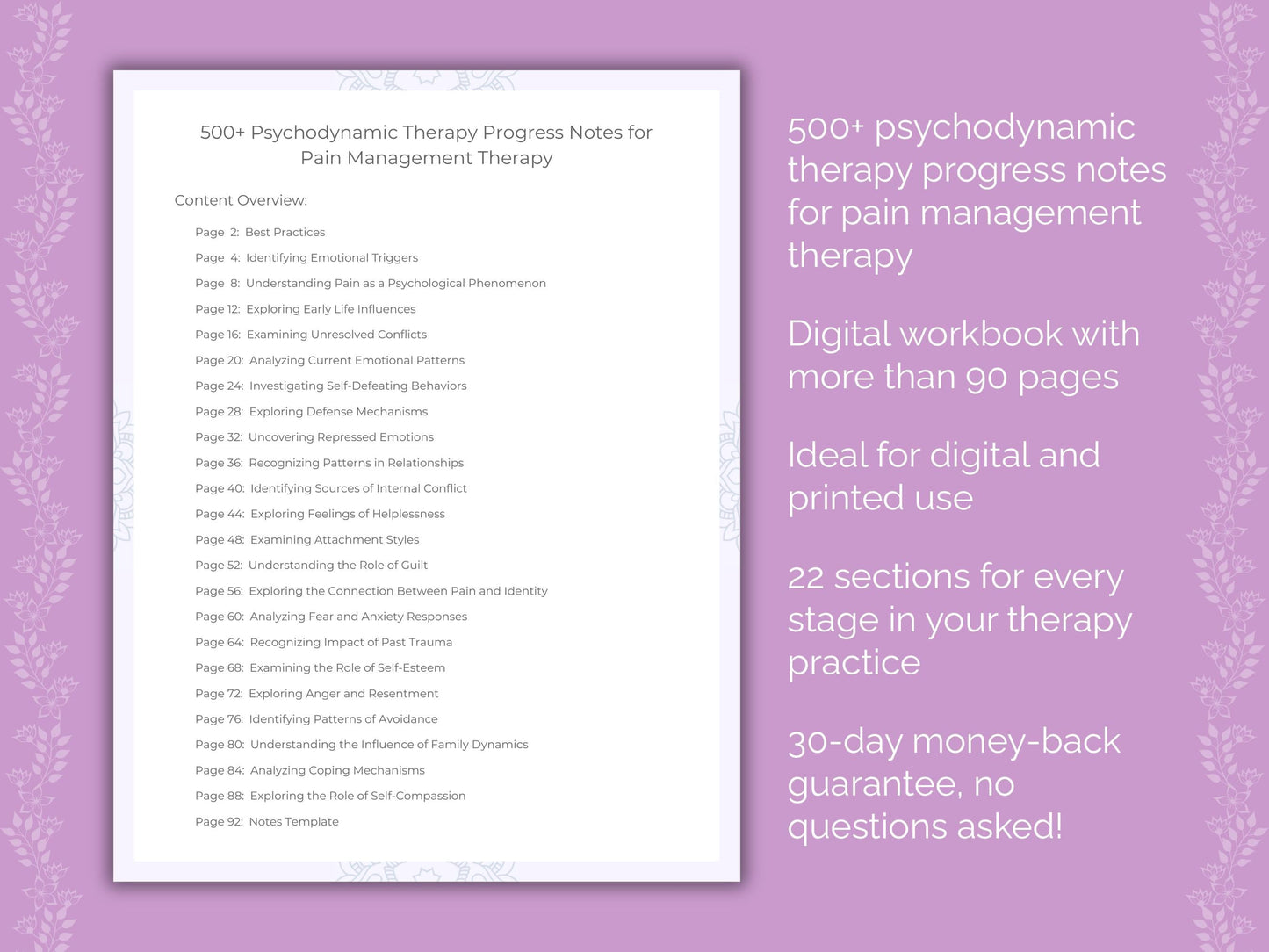 Pain Management Psychodynamic Therapy Therapist Worksheets