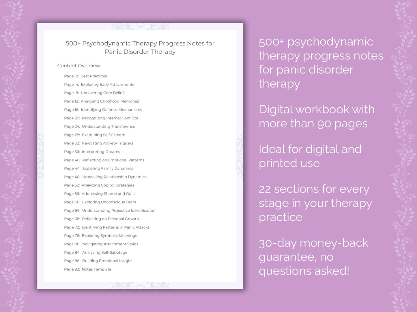 Panic Disorder Psychodynamic Therapy Therapist Worksheets