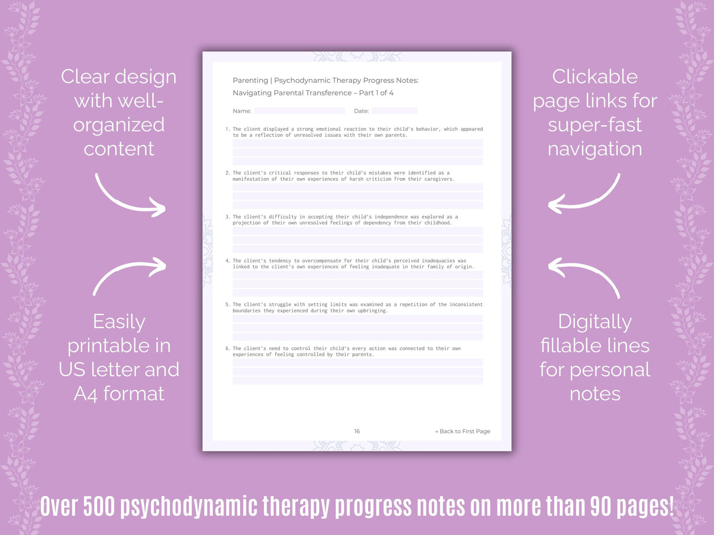 Parenting Psychodynamic Therapy Counseling Templates