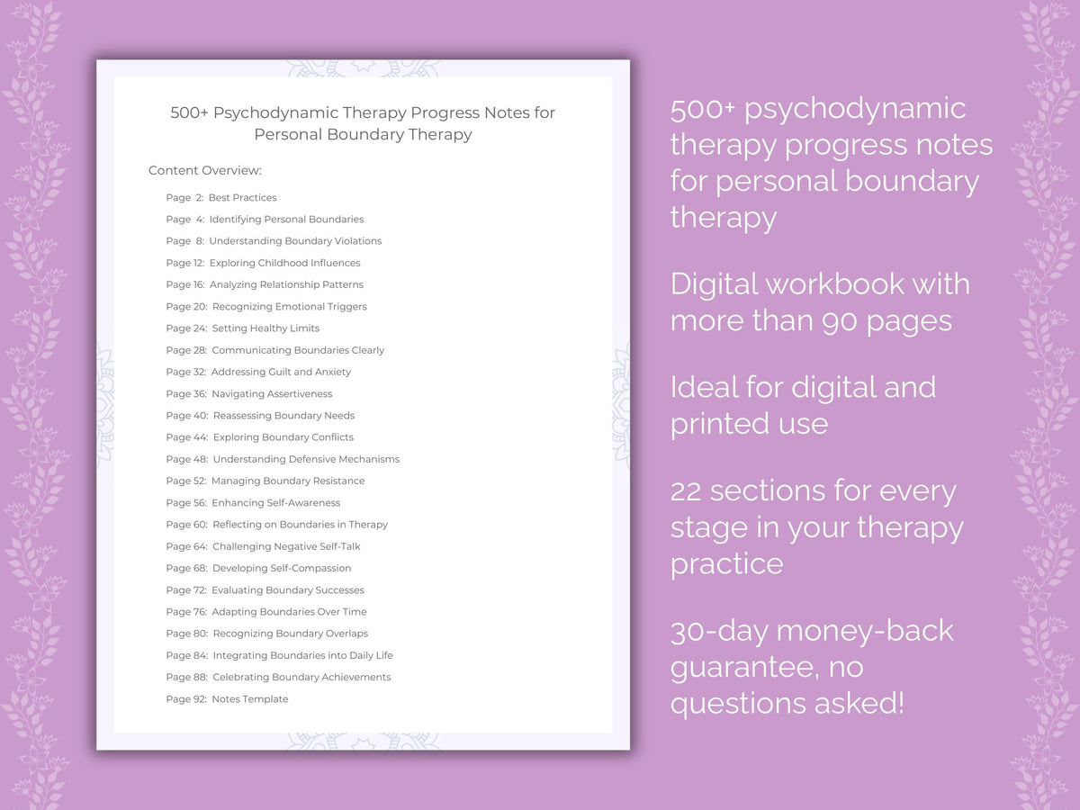Personal Boundary Psychodynamic Therapy Therapist Worksheets