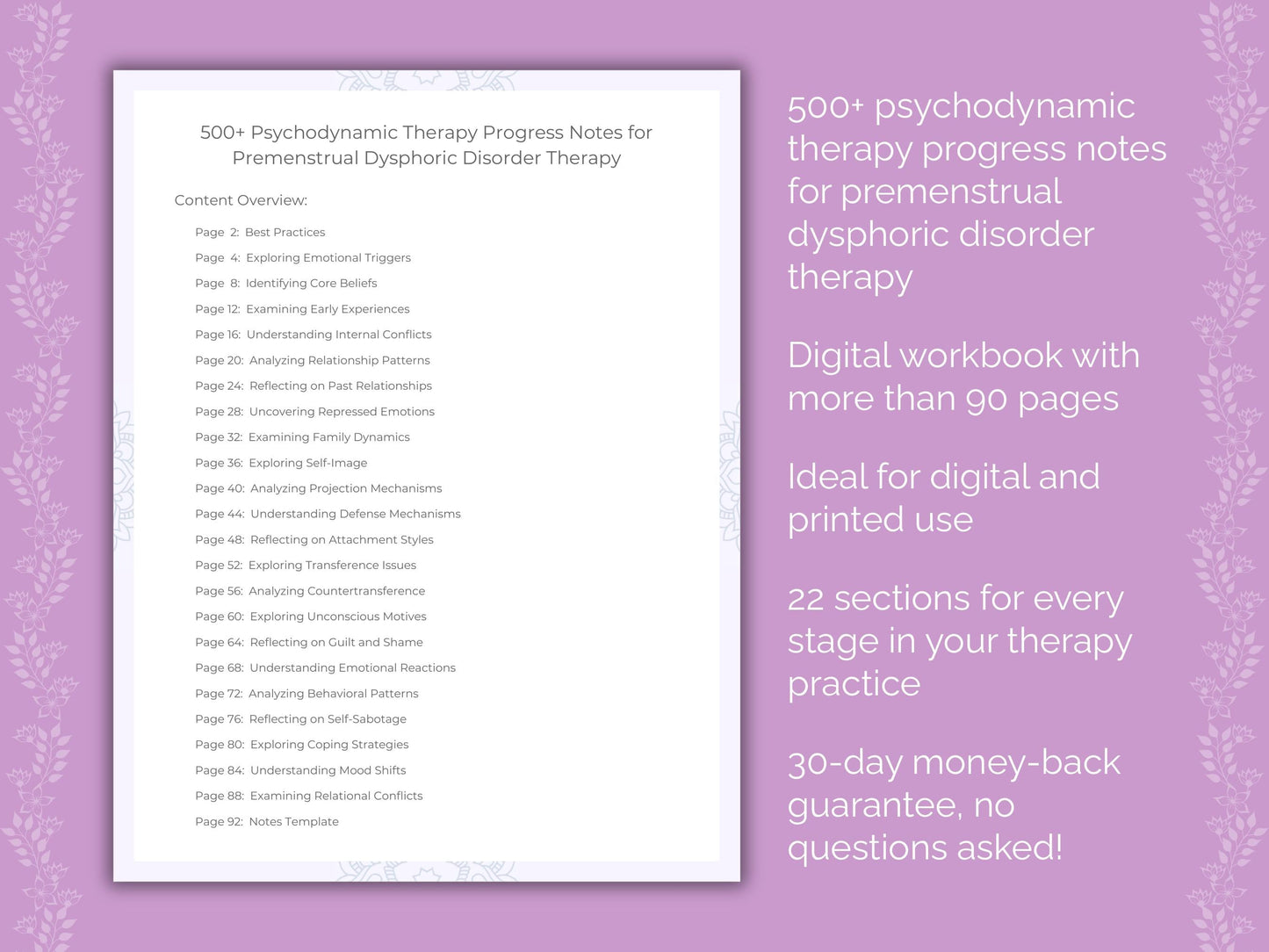 Premenstrual Dysphoric Disorder Psychodynamic Therapy Therapist Worksheets