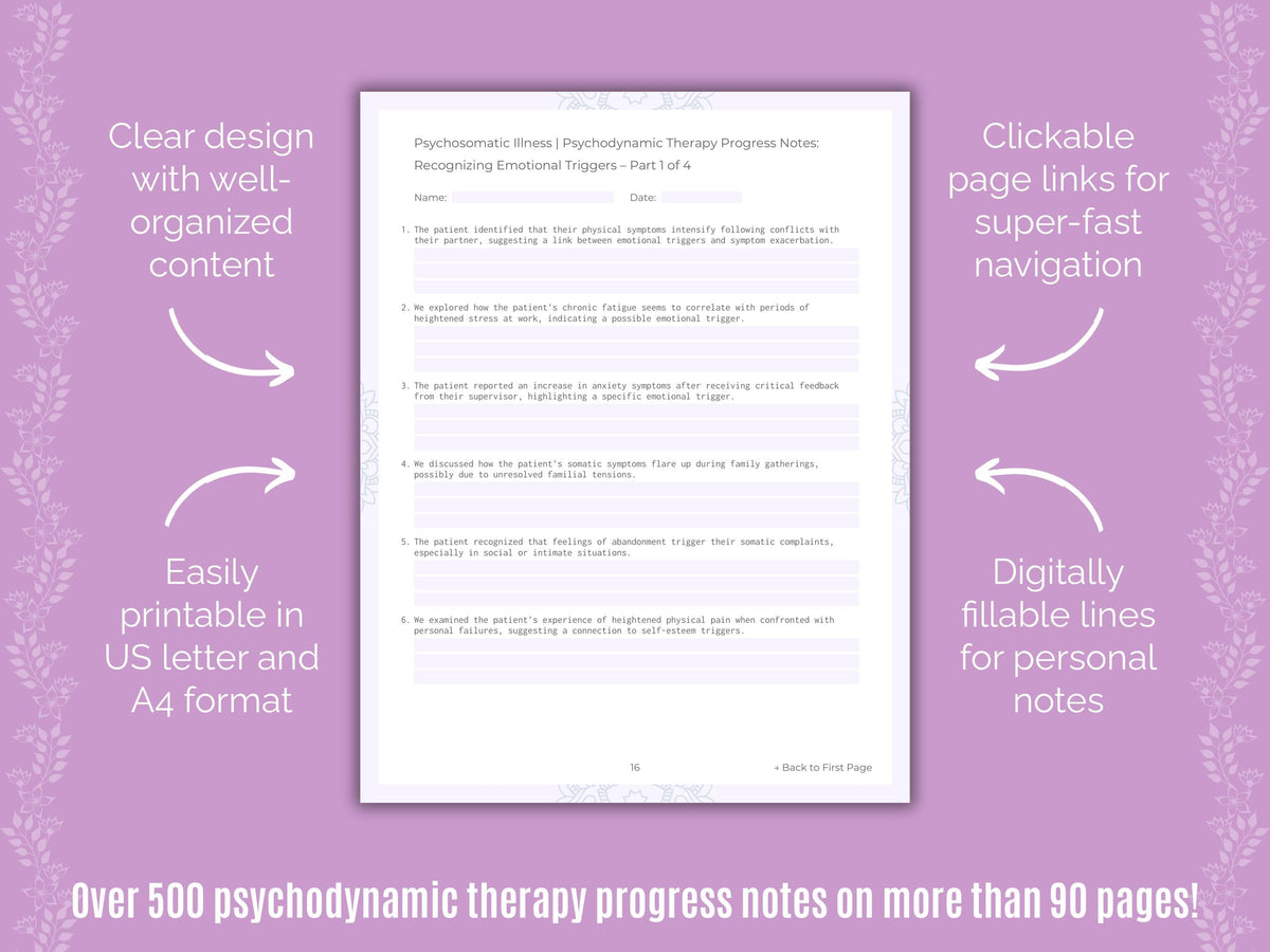 Psychosomatic Illness Psychodynamic Therapy Counseling Templates