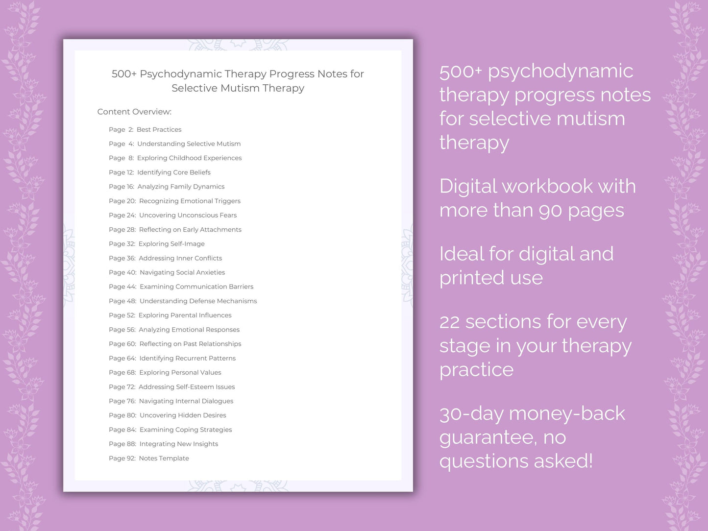 Selective Mutism Psychodynamic Therapy Therapist Worksheets