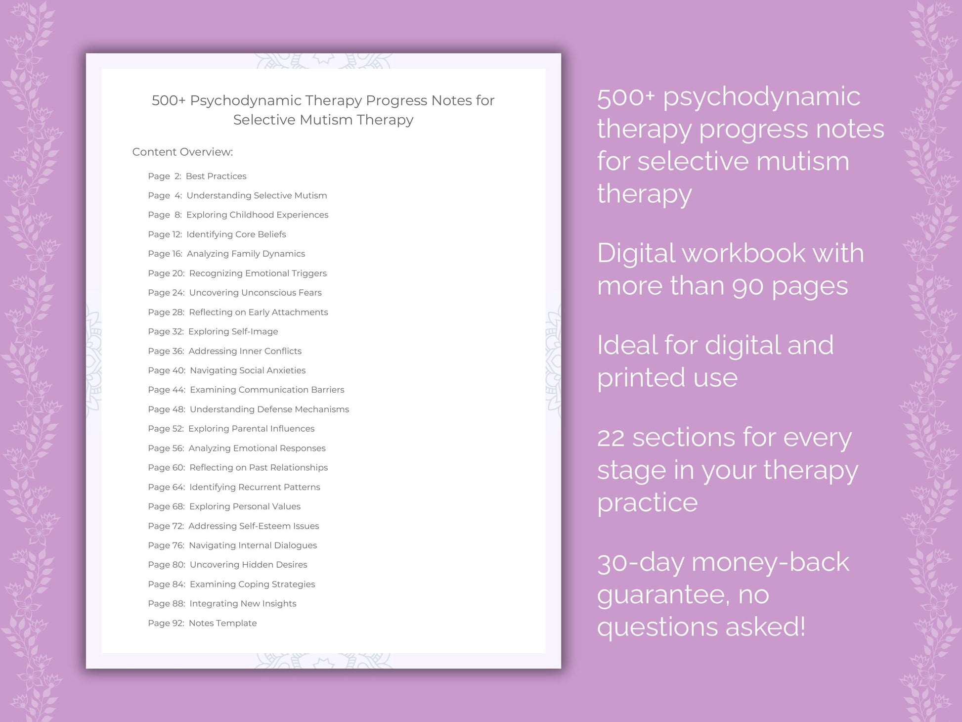 Selective Mutism Psychodynamic Therapy Therapist Worksheets