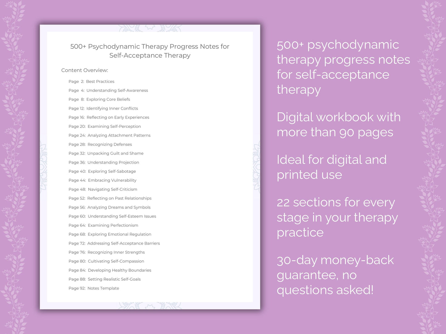 Self-Acceptance Psychodynamic Therapy Therapist Worksheets