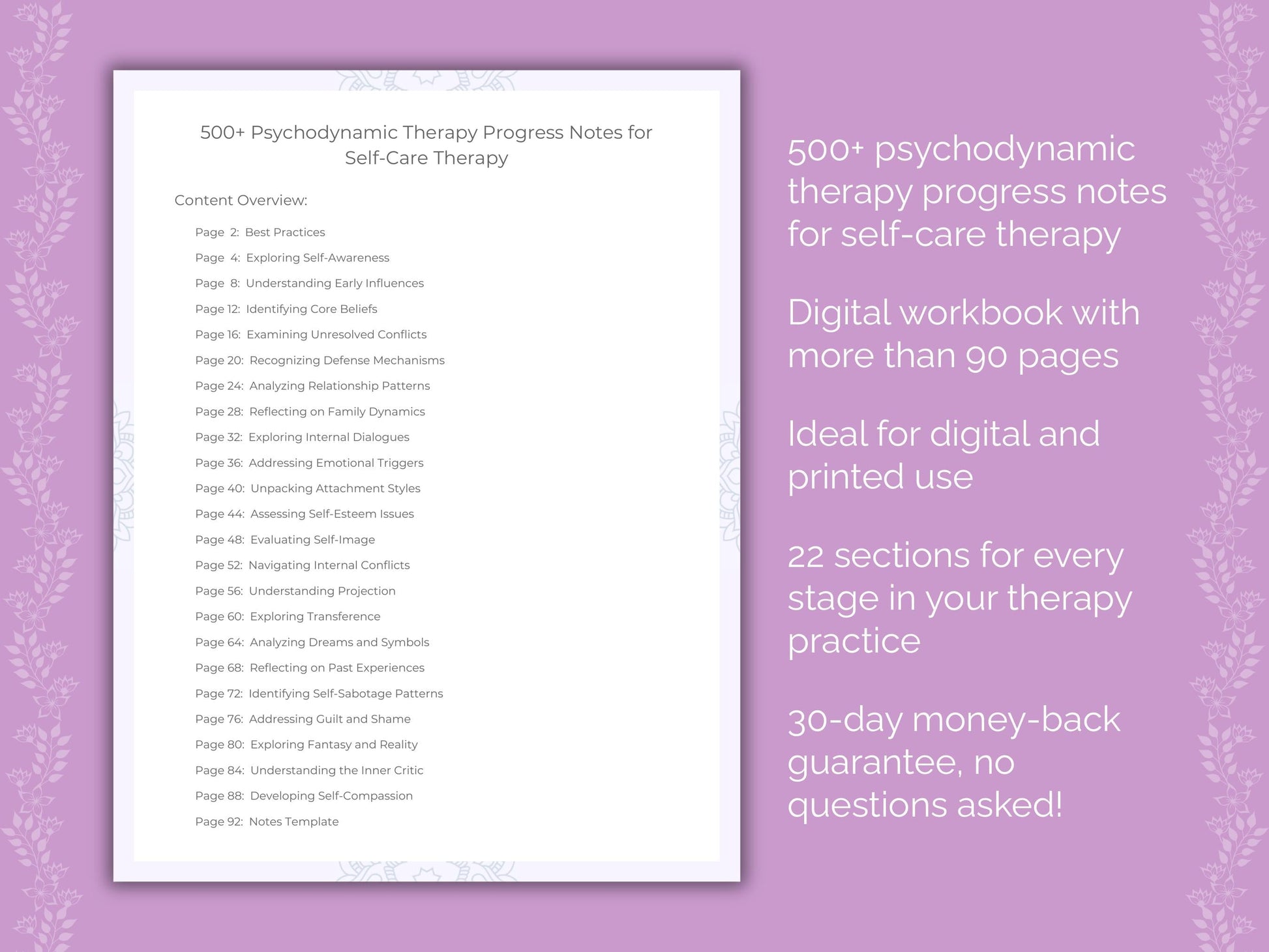 Self-Care Psychodynamic Therapy Therapist Worksheets