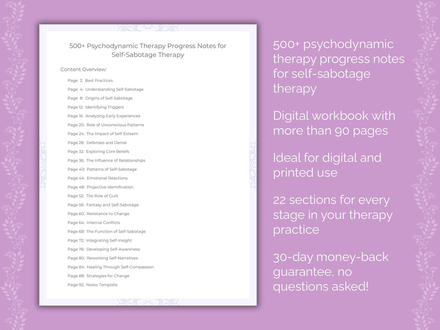 Self-Sabotage Psychodynamic Therapy Therapist Worksheets