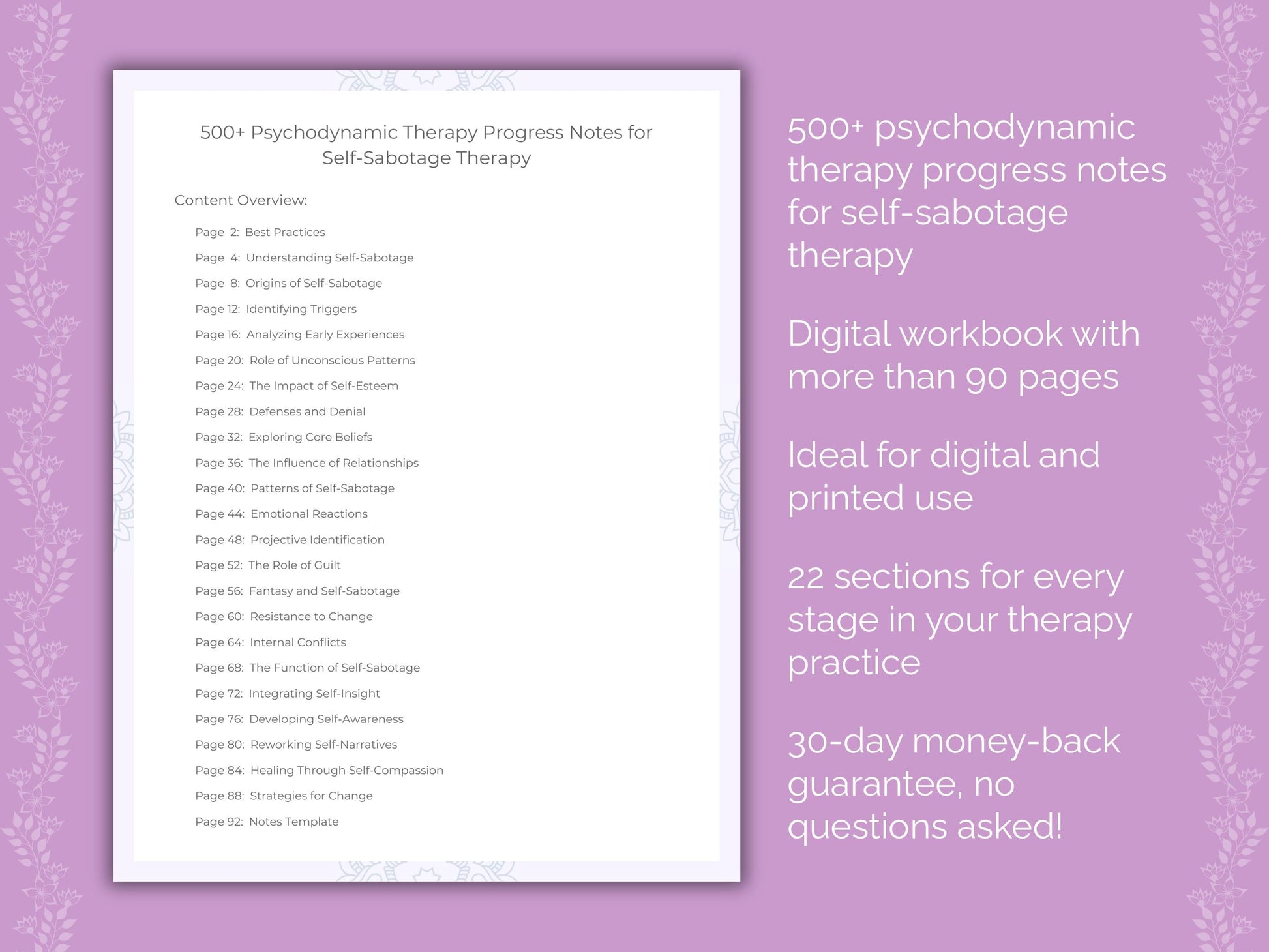 Self-Sabotage Psychodynamic Therapy Therapist Worksheets