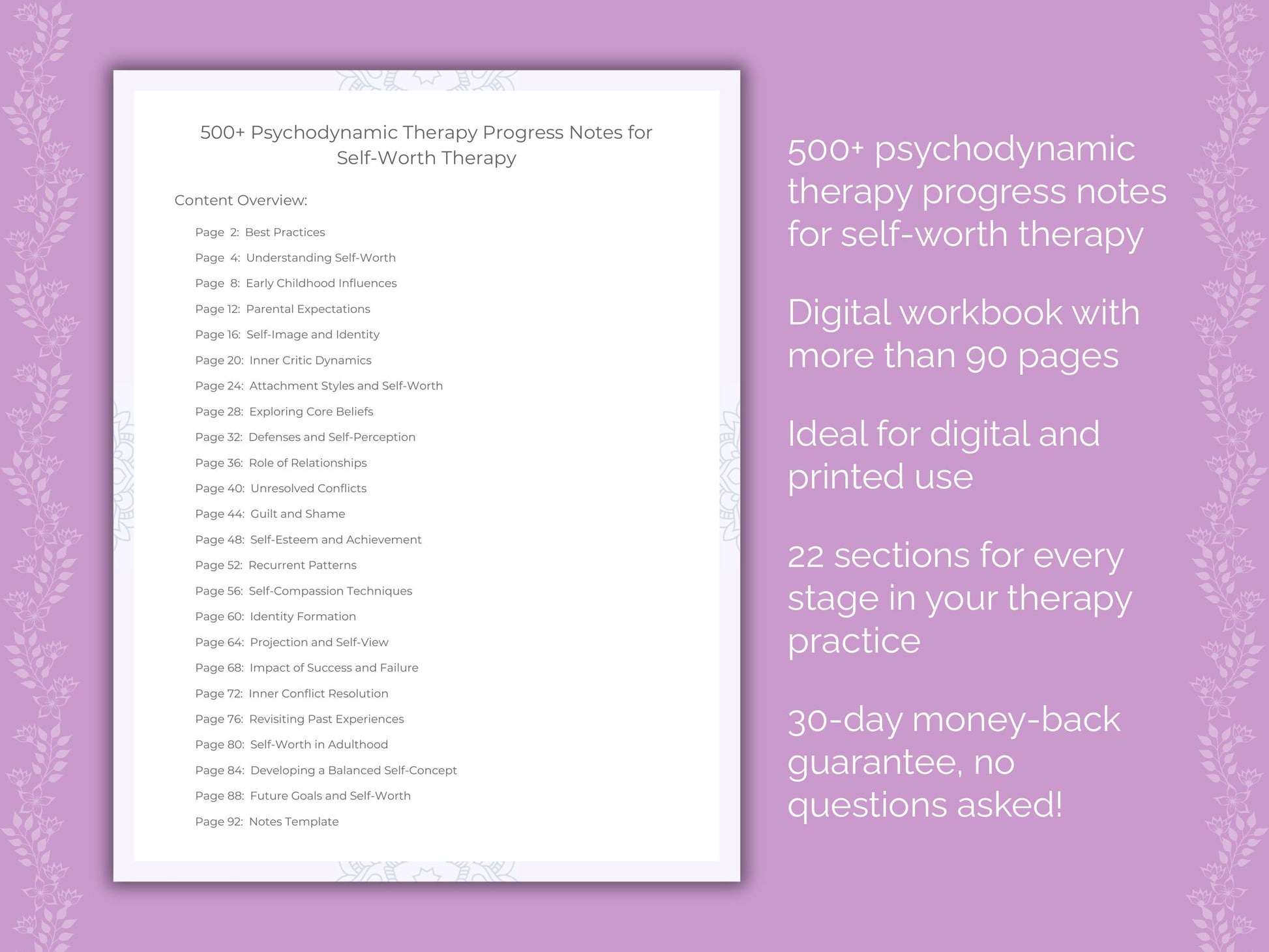 Self-Worth Psychodynamic Therapy Therapist Worksheets