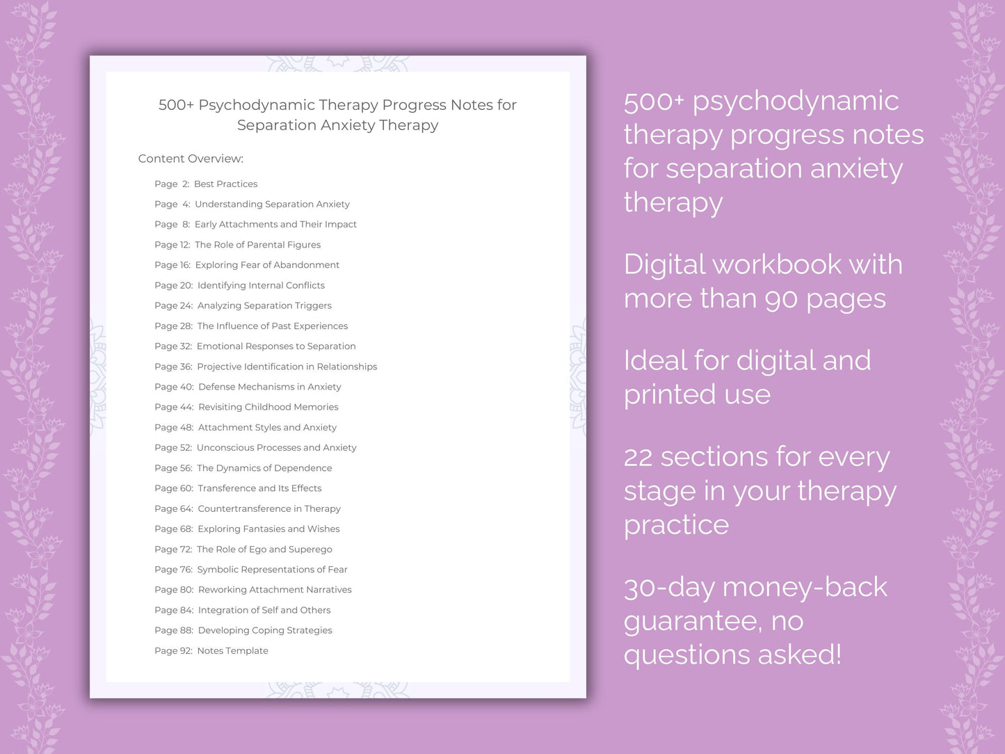 Separation Anxiety Psychodynamic Therapy Therapist Worksheets