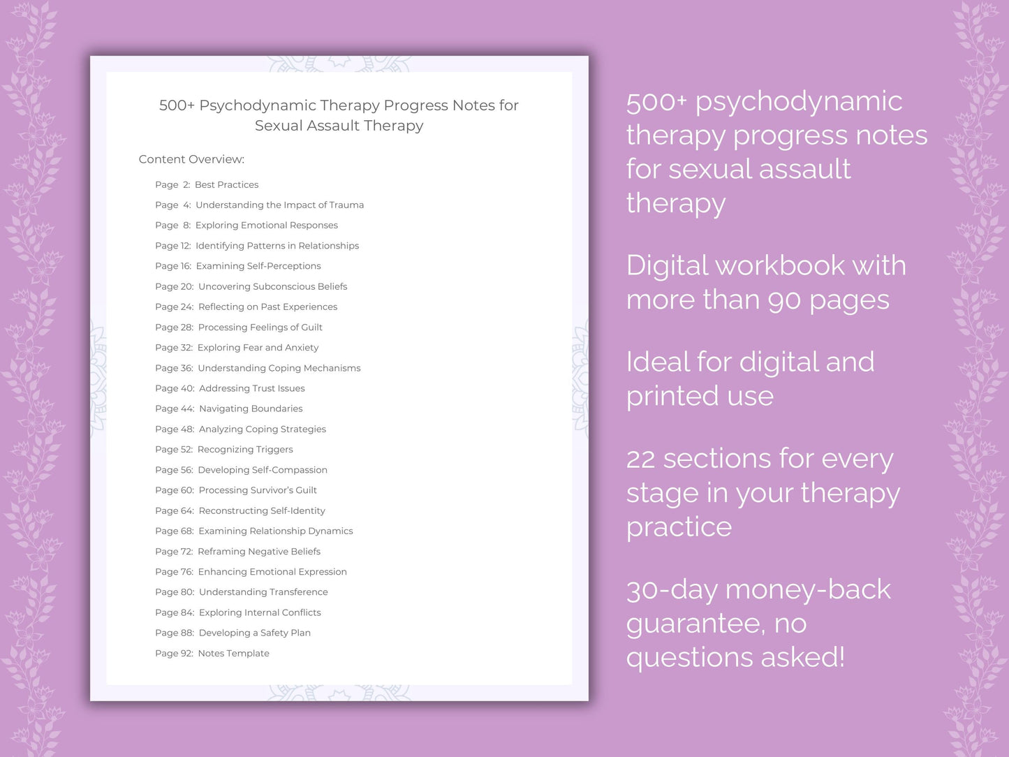 Sexual Assault Psychodynamic Therapy Therapist Worksheets