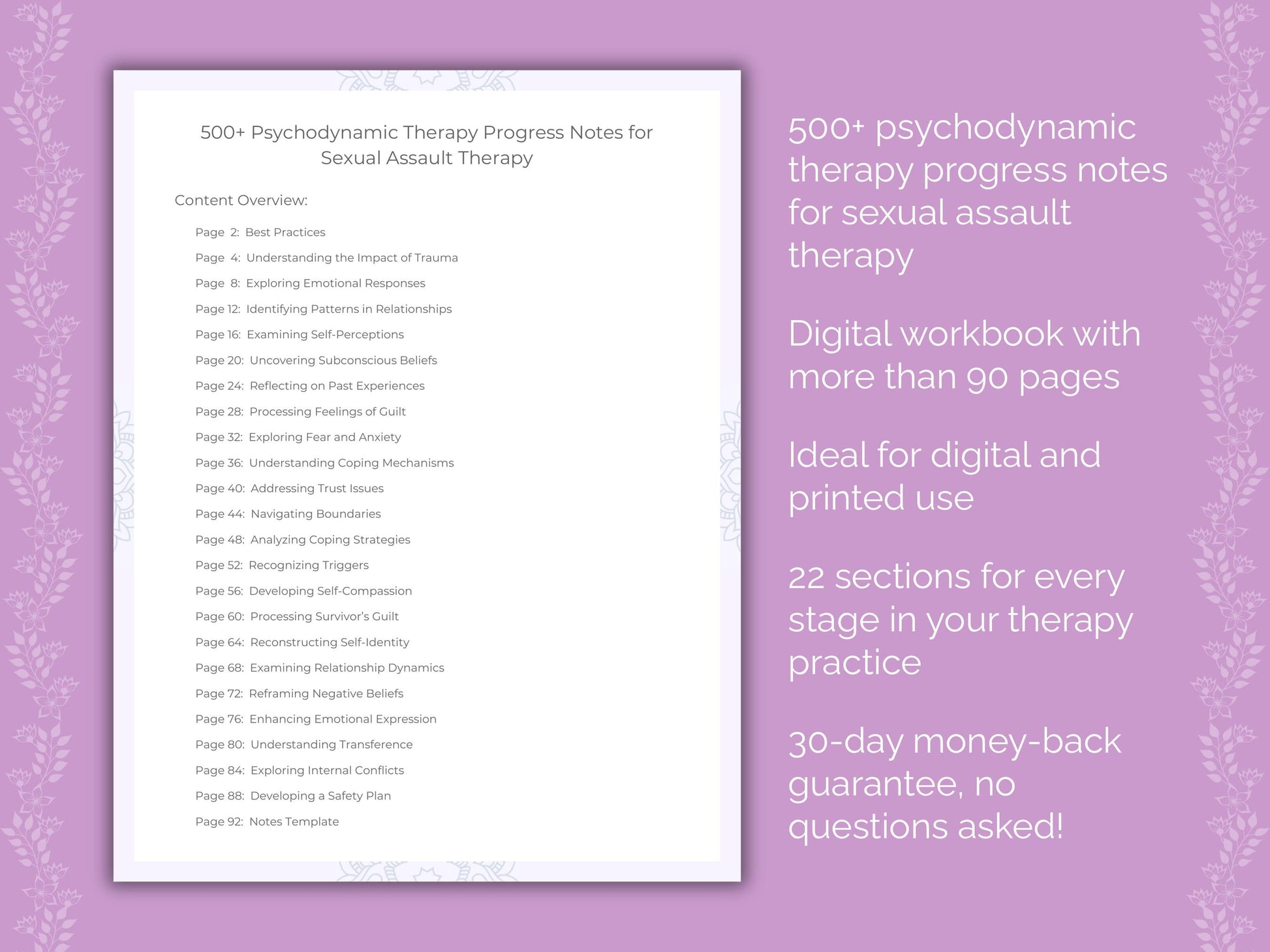 Sexual Assault Psychodynamic Therapy Therapist Worksheets