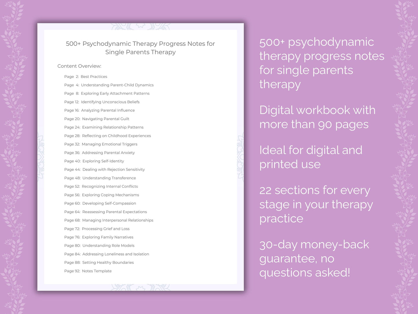 Single Parents Psychodynamic Therapy Therapist Worksheets