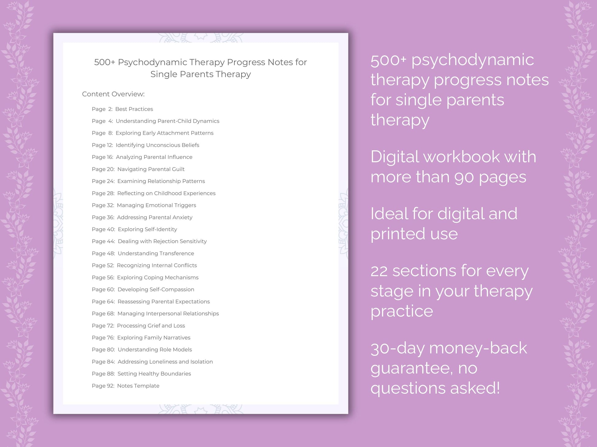 Single Parents Psychodynamic Therapy Therapist Worksheets