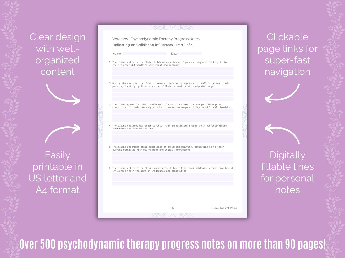 Veterans Psychodynamic Therapy Counseling Templates