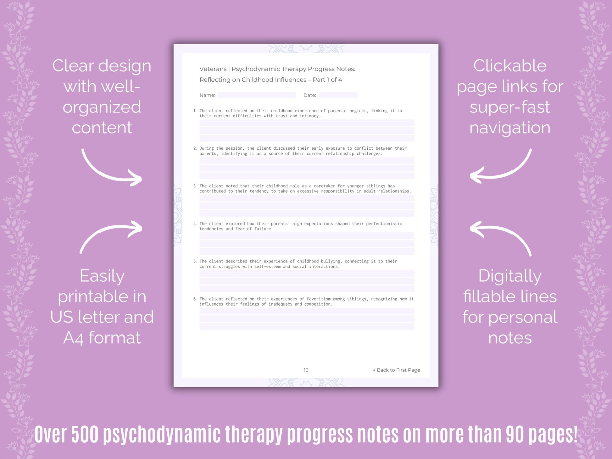 Veterans Psychodynamic Therapy Counseling Templates