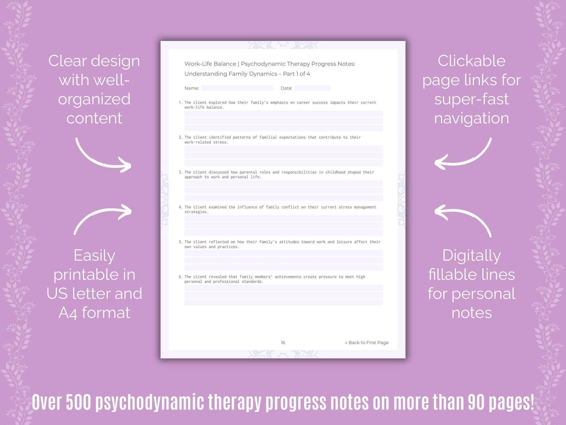 Work-Life Balance Psychodynamic Therapy Counseling Templates