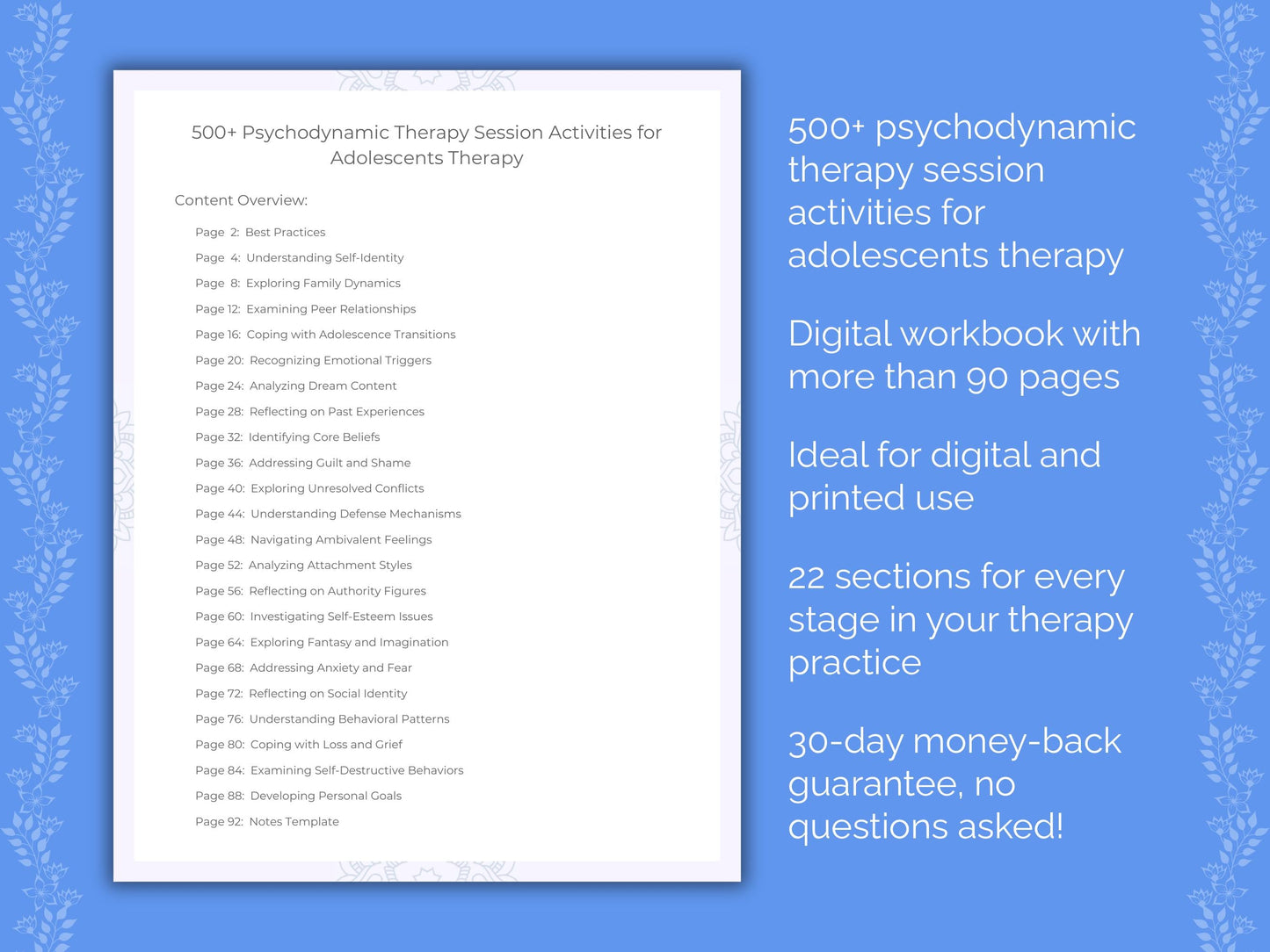 Adolescents Psychodynamic Therapy Therapist Worksheets