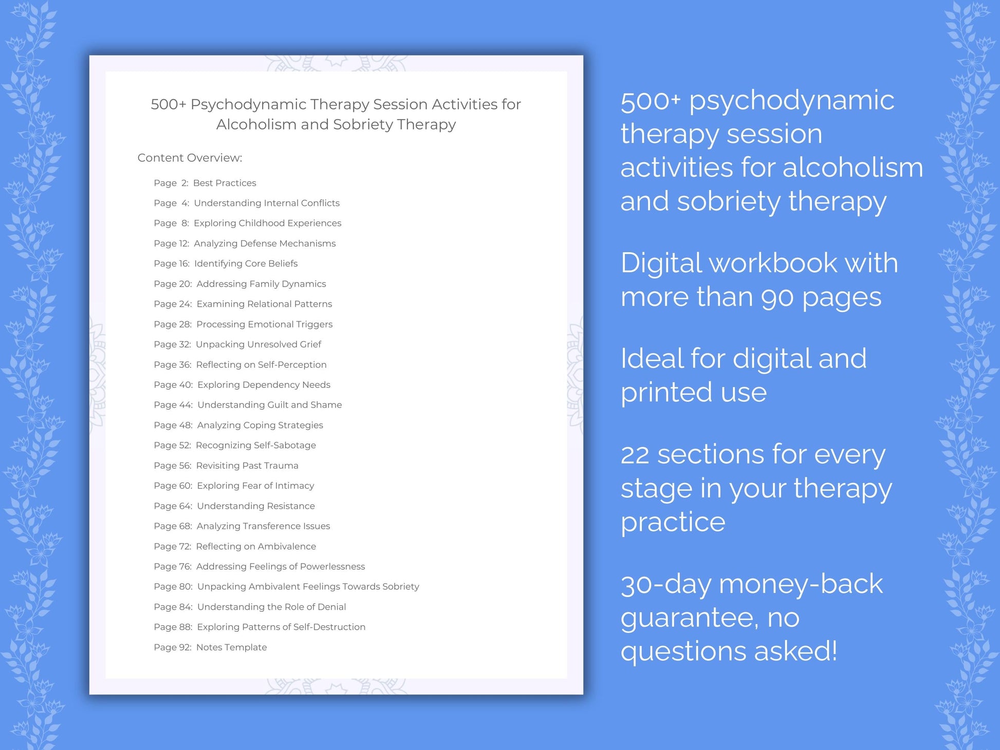 Alcoholism and Sobriety Psychodynamic Therapy Therapist Worksheets