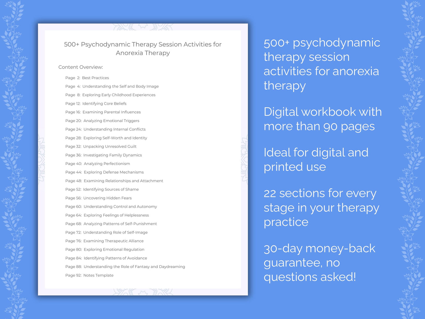 Anorexia Psychodynamic Therapy Therapist Worksheets