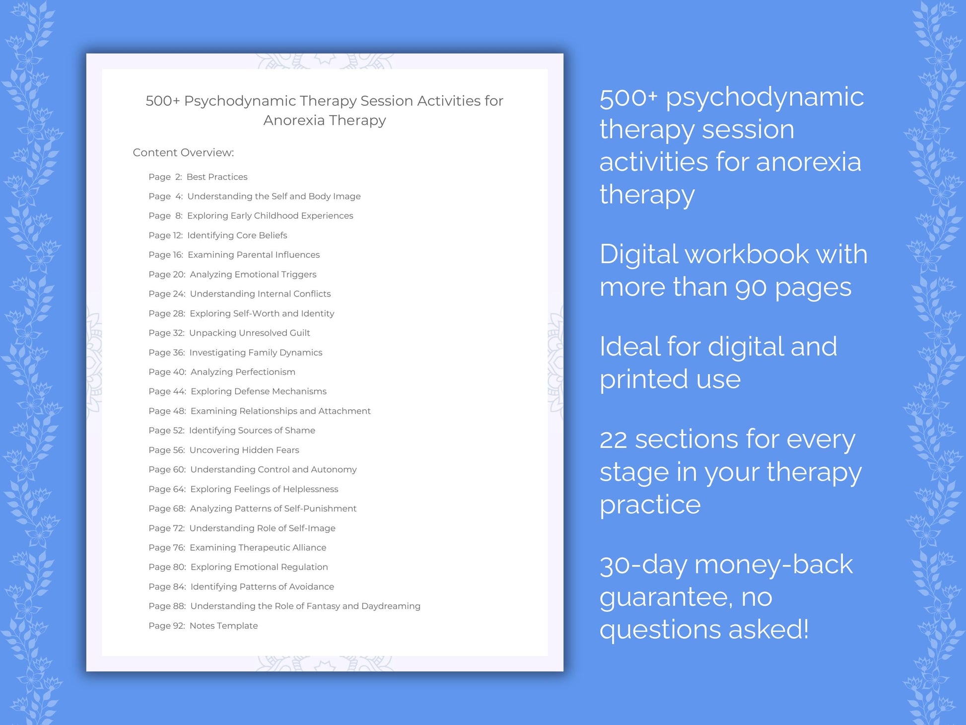 Anorexia Psychodynamic Therapy Therapist Worksheets