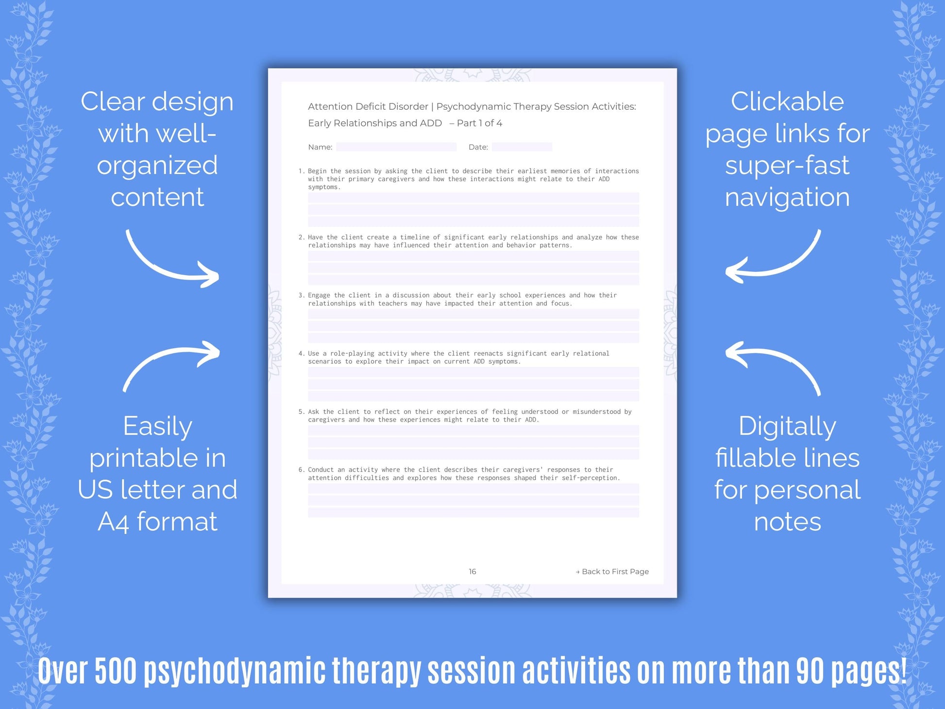 Attention Deficit Disorder (ADD) Psychodynamic Therapy Counseling Templates