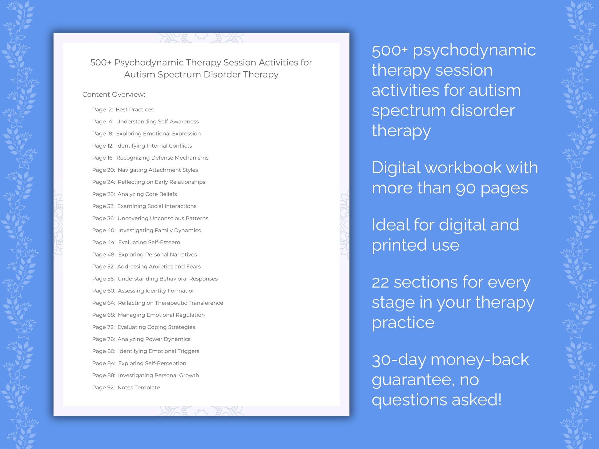 Autism Spectrum Disorder Psychodynamic Therapy Therapist Worksheets