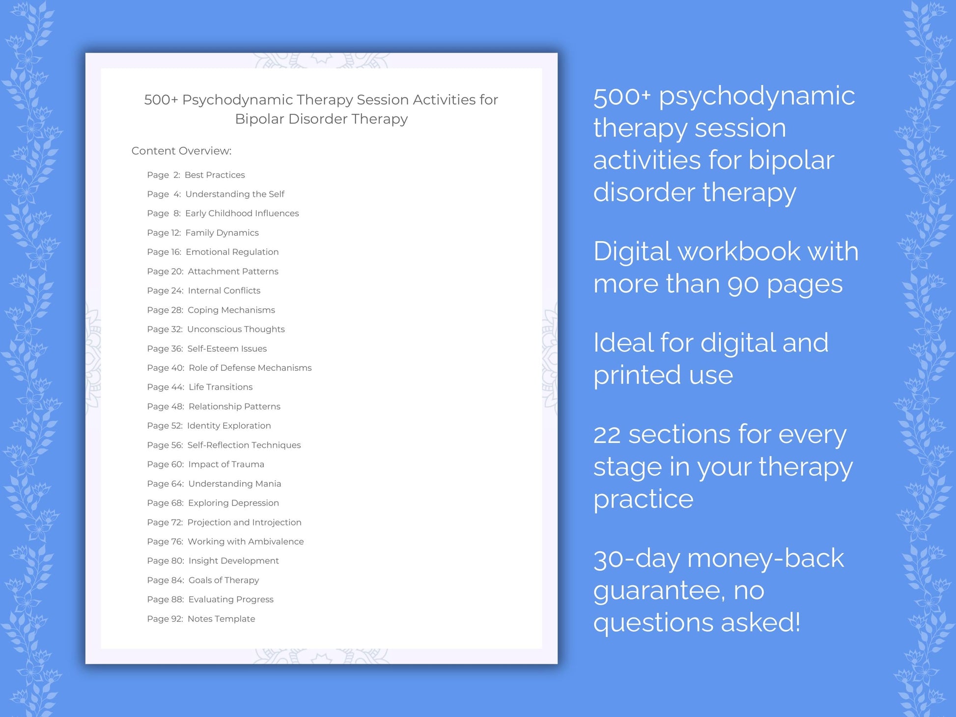 Bipolar Disorder Psychodynamic Therapy Therapist Worksheets