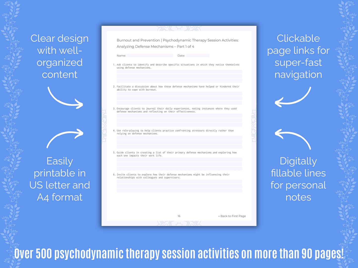 Burnout and Prevention Psychodynamic Therapy Counseling Templates